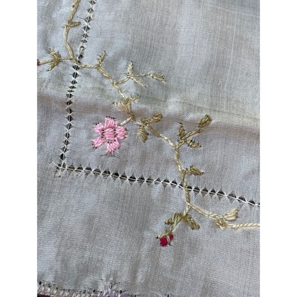 The Unbranded Brand Accessories - Antique Victorian Embroidered Silk Handkerchief With Floral Design 11"x11"